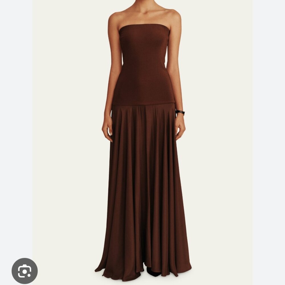 ESSE STUDIOS brown Illi strap-less drop waist silk dress, UK 6, US XS